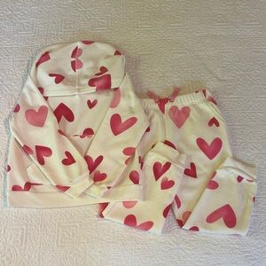 Kids Cream with Pink Heart Print Hoodie & Jogger Set